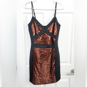 Black and Copper Sequin Mini Dress